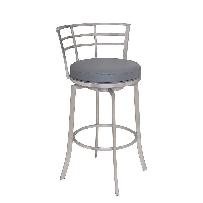 30 Inch Curved Back Counter Height Barstool with Metal Flared Legs， Silver