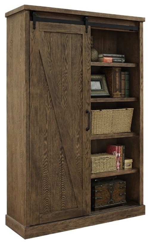 Beaumont Lane Transitional Wood Bookcase in Brushed Weathered Oak   Rustic   Bookcases   by Homesquare  Houzz