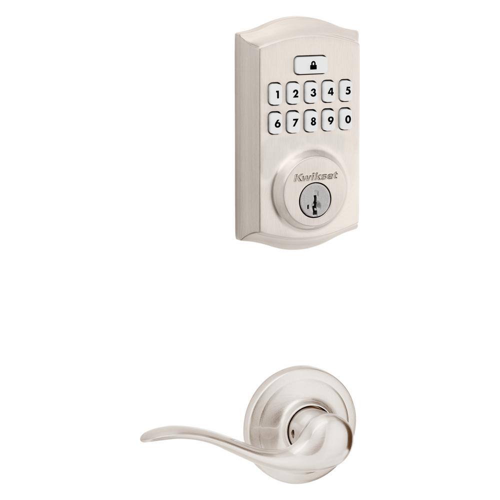 Kwikset SmartCode 260 Traditional Satin Nickel Keypad Electronic Deadbolt Feat SmartKey and Tustin HallCloset Lever Combo Pack 9260TRL720TNL15