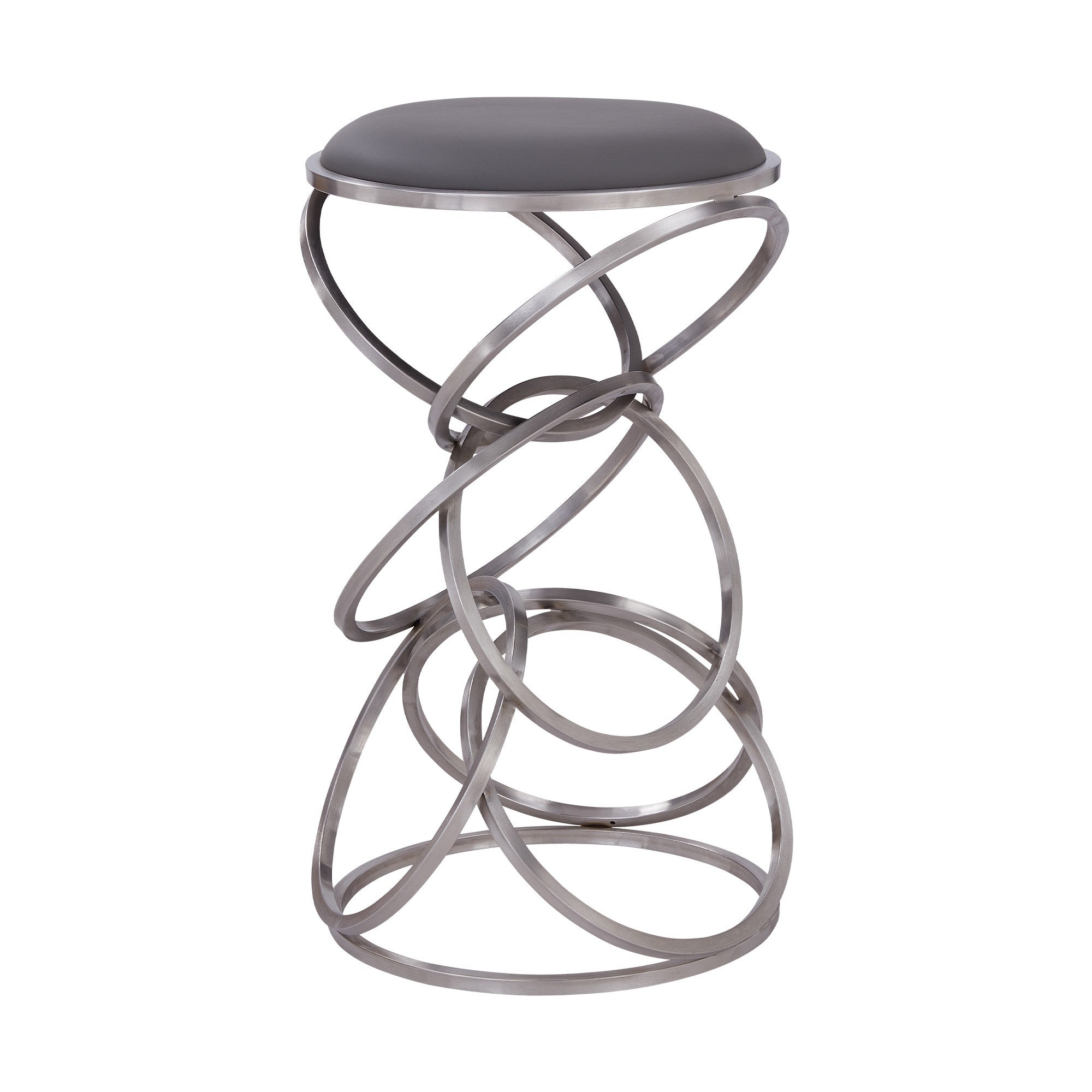 Intersected Circular Metal Base Leatherette Barstool， Silver