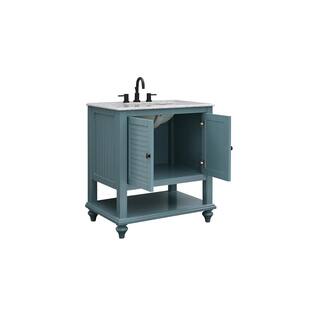 Home Decorators Collection Hamilton 31 in. W x 22 in. D x 35 in. H Open Shutter Bathroom Vanity in Sea Glass with Grey Granite Top 19084-VS31-SG