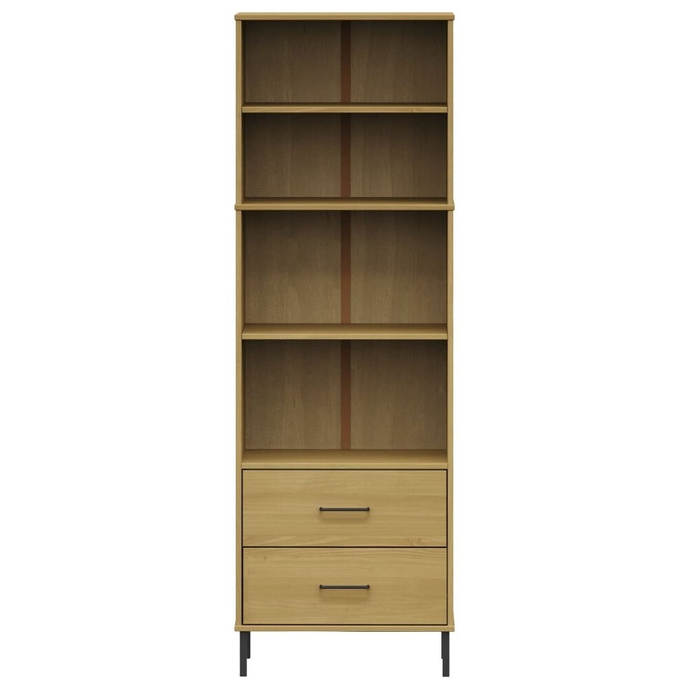 vidaXL Bookshelf Book Cabinet with 2 Drawers Storage Cabinet OSLO Solid Wood   23.6\