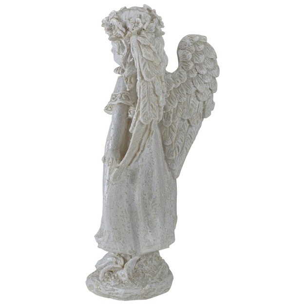 Ivory Standing Angel With Floral Crown Outdoor Garden Statue