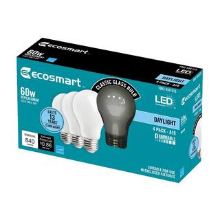 EcoSmart 60-Watt Equivalent A19 Dimmable Energy Star Frosted Filament LED Light Bulb Daylight (4-Pack) B7FA1960WESQD03