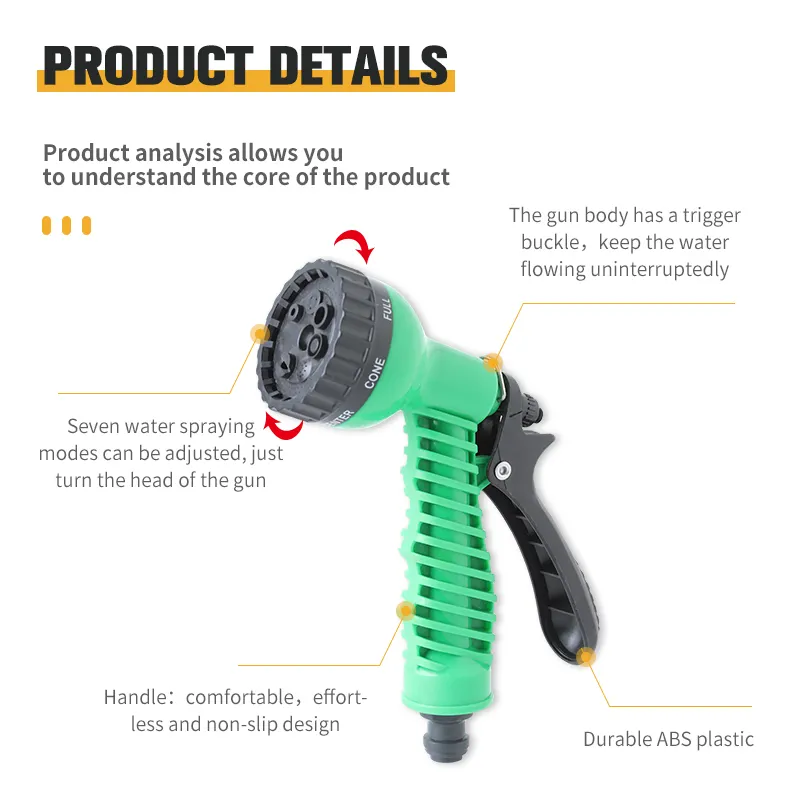 Wholesale Plastic 7 Patterns Spray Mode Garden Hose Nozzle Lightweight Portable Garden Water Gun Set Factory supply of goods