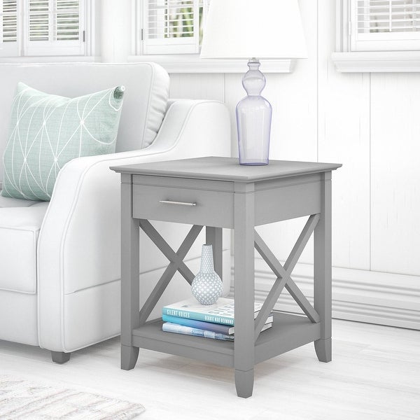 Key West End Table with Storage in Washed Gray