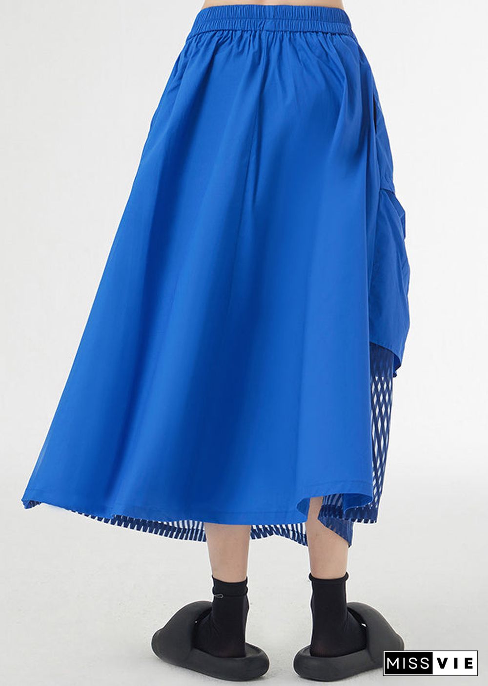 New Royal Blue Asymmetrical Pockets Patchwork Cotton Skirts Fall