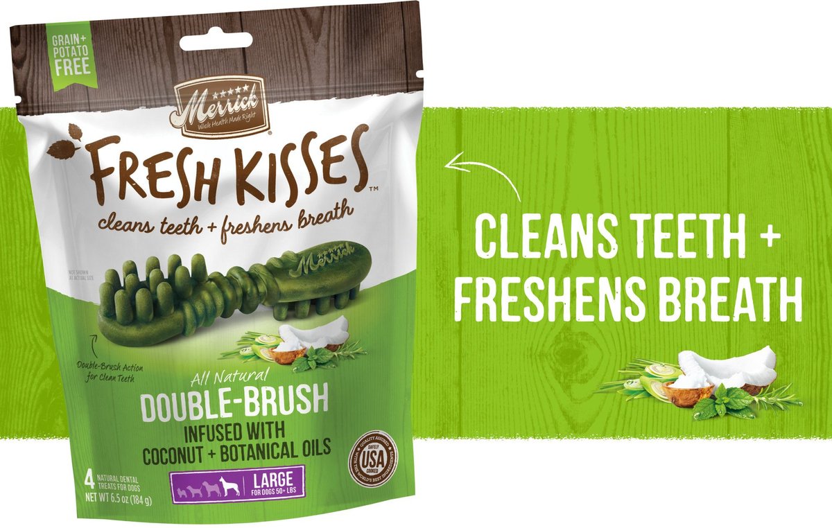 Merrick Fresh Kisses Double-Brush Coconut + Botanical Oils Infused Large Dental Dog Treats