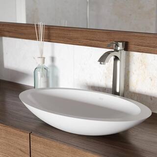 VIGO Wisteria Modern White Matte Stone 23 in. L x 14 in. W x 4 in. H Oval Vessel Bathroom Sink VG04011