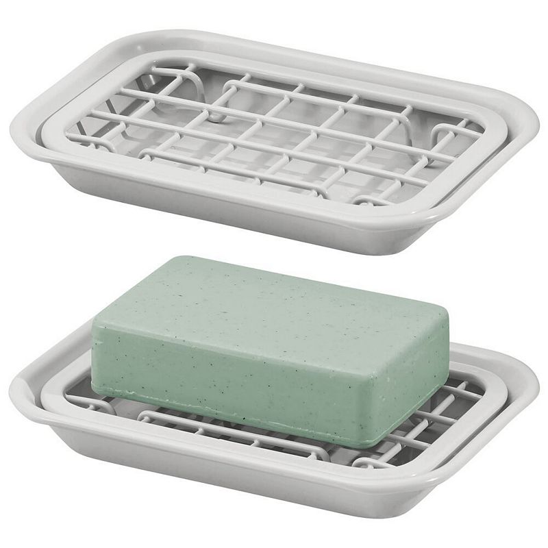 mDesign Kitchen Soap Dish Tray - Drainage Grid and Holder， 2 Pack