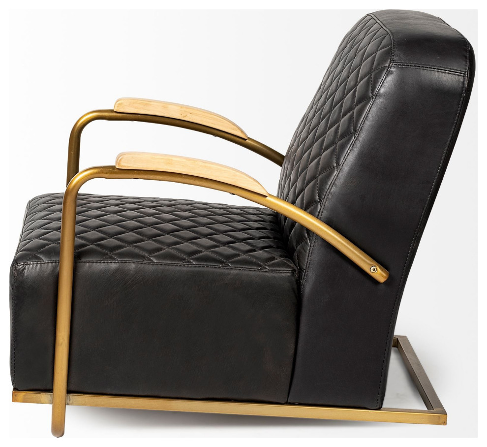 Black Leather Diamond Pattern Gold Club Chair   Contemporary   Armchairs And Accent Chairs   by Global Discount Store LLC  Houzz