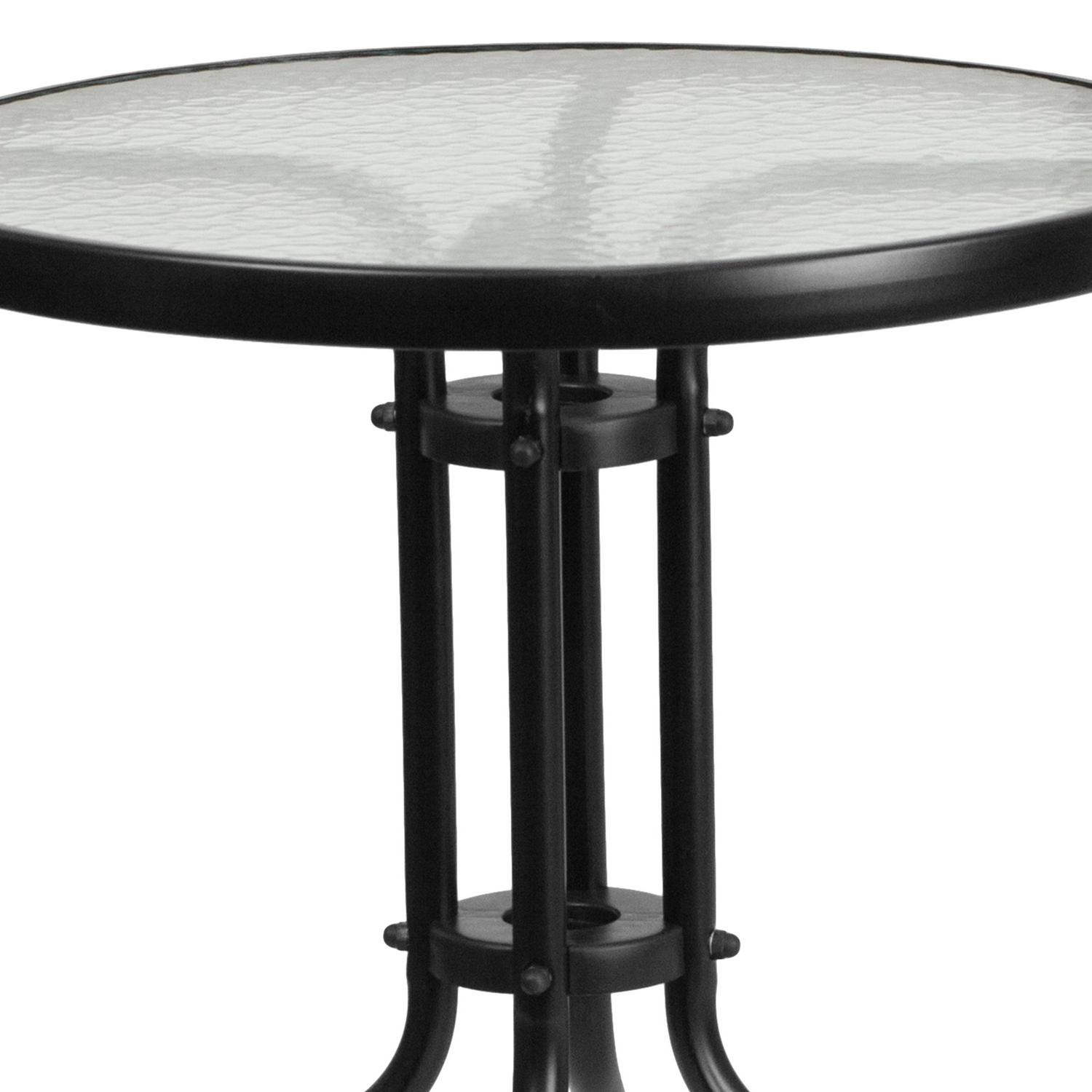 Flash Furniture 23758221 Round Glass Metal Table with 2 Black Rattan Stack Chairs  Crowdfused