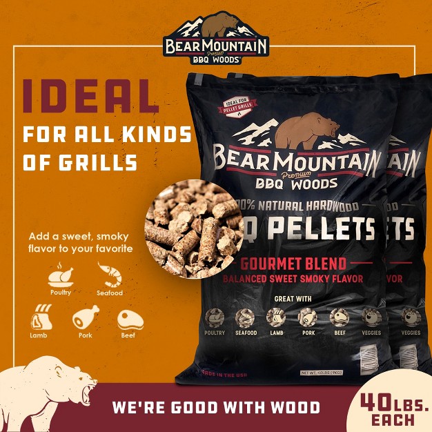 Bear Mountain Fb99 All Natural Low Moisture Hardwood Smoky Gourmet Blend Bbq Smoker Pellets For Outdoor Grilling 40 Pound Bag 2 Pack