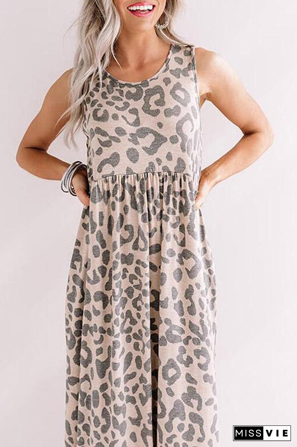 Leopard Print Sleeveless Maxi Dress P13157