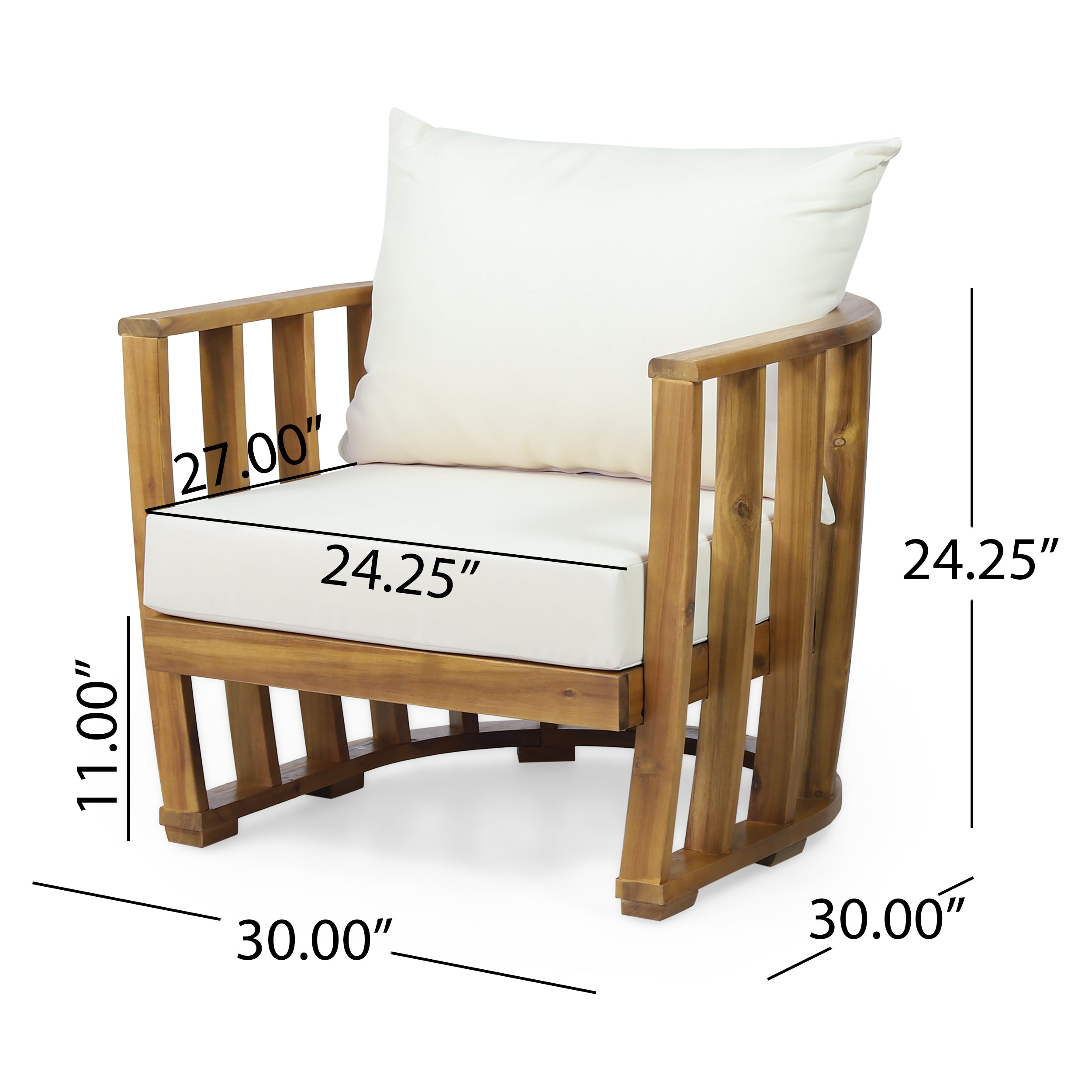 Wallowa Outdoor Acacia Wood Club Chair with Cushions, Teak and Beige