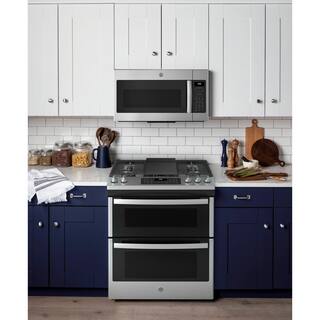 GE 30 in. 6.7 cu. ft. Slide-In Double Oven Gas Range in Stainless Steel with Griddle JGSS86SPSS