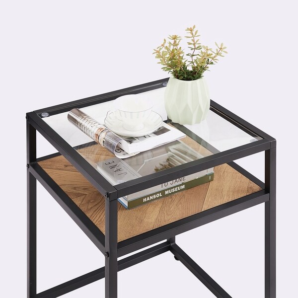 2-Tier Side Table Tempered Glass Top