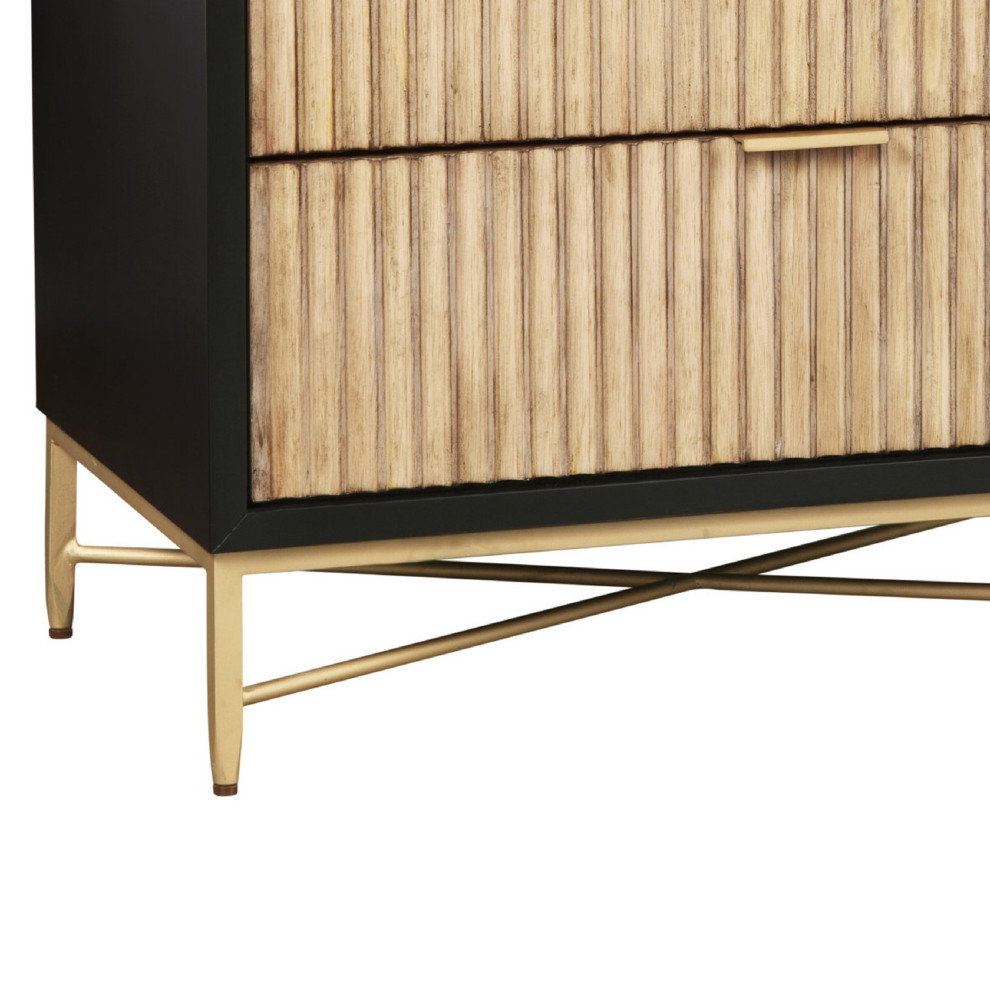 Benzara BM269165 Accent Chest With 3 Corrugated Drawers and Metal Base  Black   Contemporary   Accent Chests And Cabinets   by Uber Bazaar  Houzz