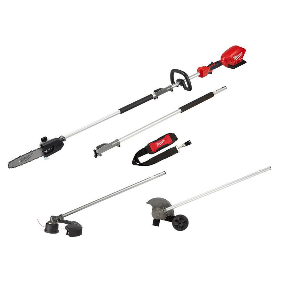 MW M18 FUEL 10 in. 18V Lithium-Ion Brushless Electric Cordless Pole Saw w M18 QUIK-LOK String Trimmer  Edger Attachments 2825-20PS-49-16-2717-49-16-2718