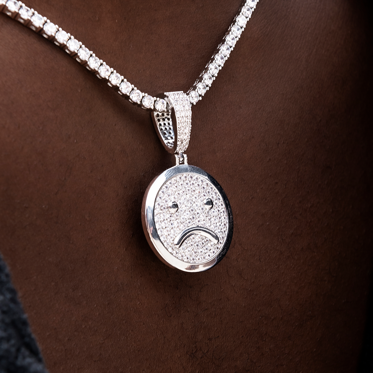 Happy/Sad Pendant in White Gold