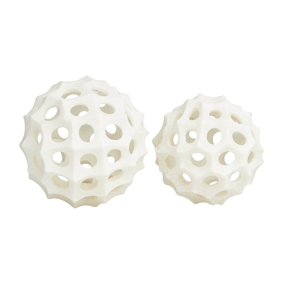 Cream Polystone Orb Abstract Sculpture (Set of 2)