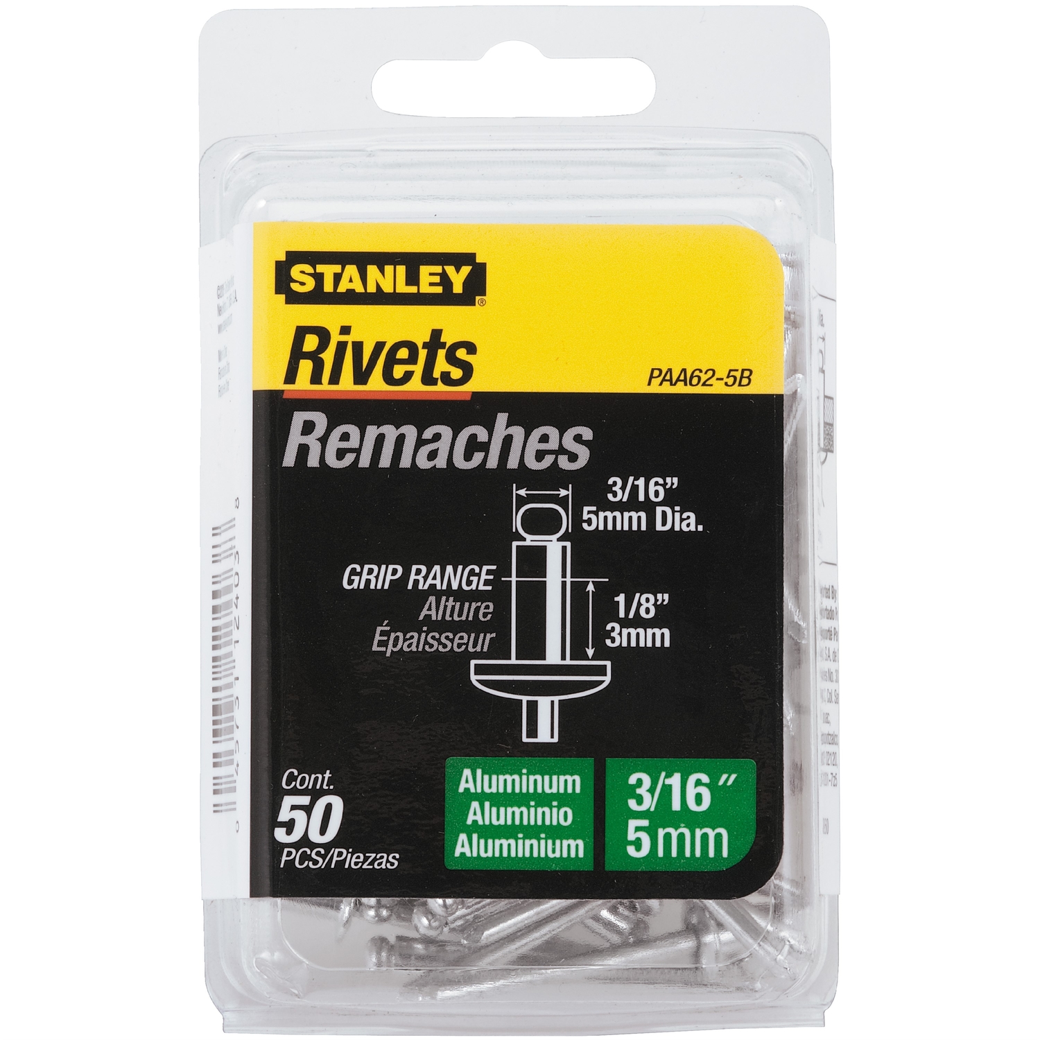 Stanley 3/16 in. D X 1/8 in. Aluminum Blind Rivets Silver 50 pk