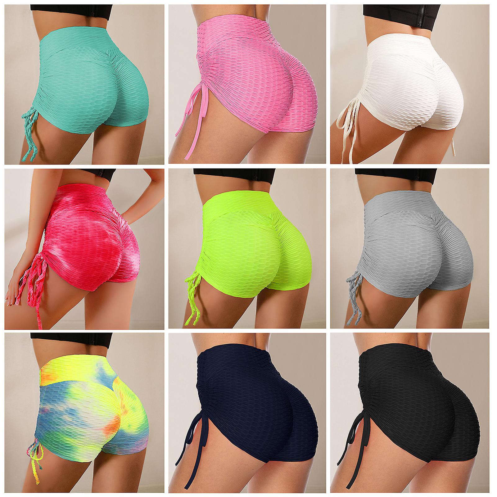 Women Yoga Shorts Sports Shorts High Waist Butt Lifting Bodycon Bandage Breathable Running Exercise Sportswear Dark Blue Small