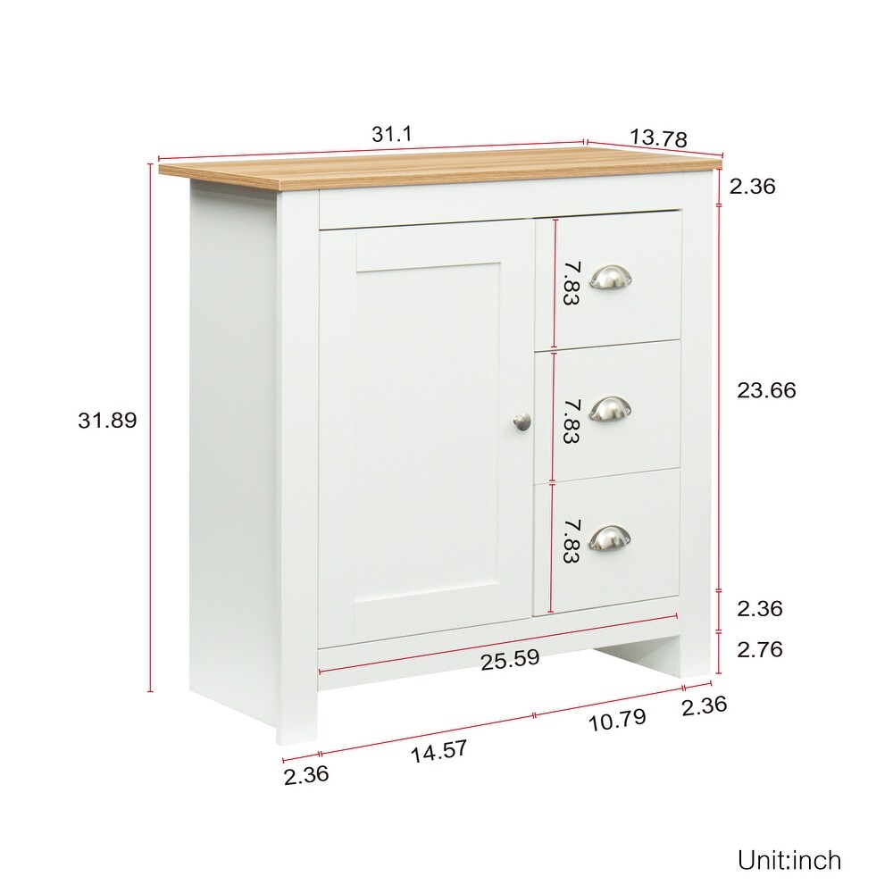 Contemporary Kitchen Sideboard  Buffet Storage Cabinet  Entry Cabinet  Metal Handle  3 Drawers and 1 Storage Cabinet