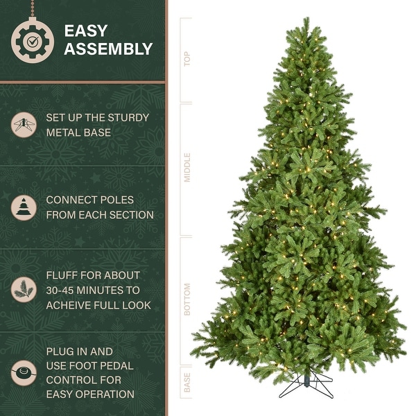 Fraser Hill Farm 8ft. Asheville Pine Artificial Christmas Tree with Warm White LED Lights and Remote Control