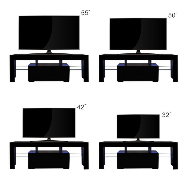 Modern Black Wood TV Stand with LED Lights