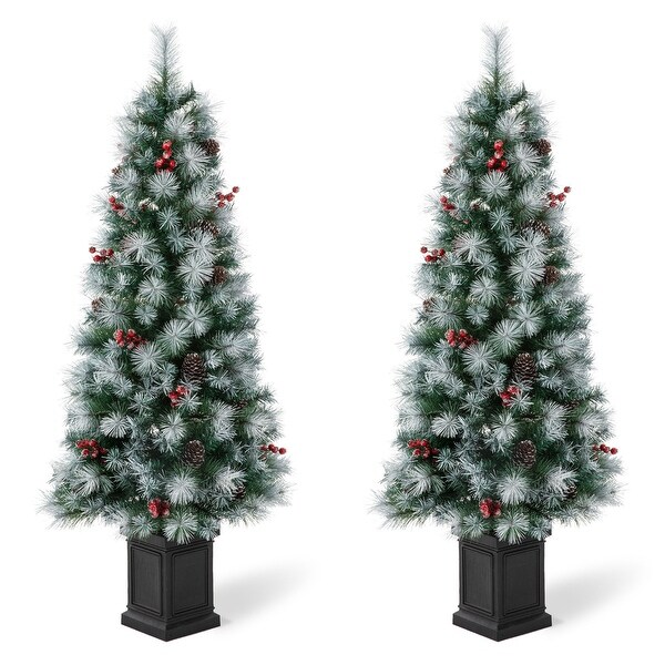 Glitzhome 4ft/5ft/6ft PreLit Pine Artificial Christmas Porch Tree with Decorative Urn Pot