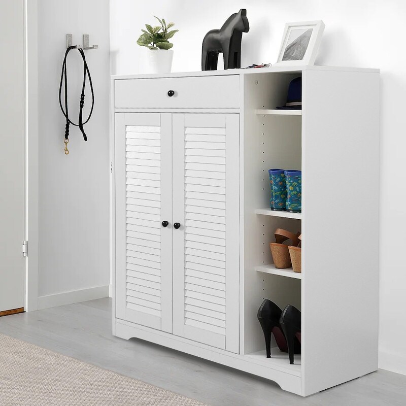 Entryway Shoe Cabinet with 2 Shutter Door/Adjustable Shelf/Top Drawer