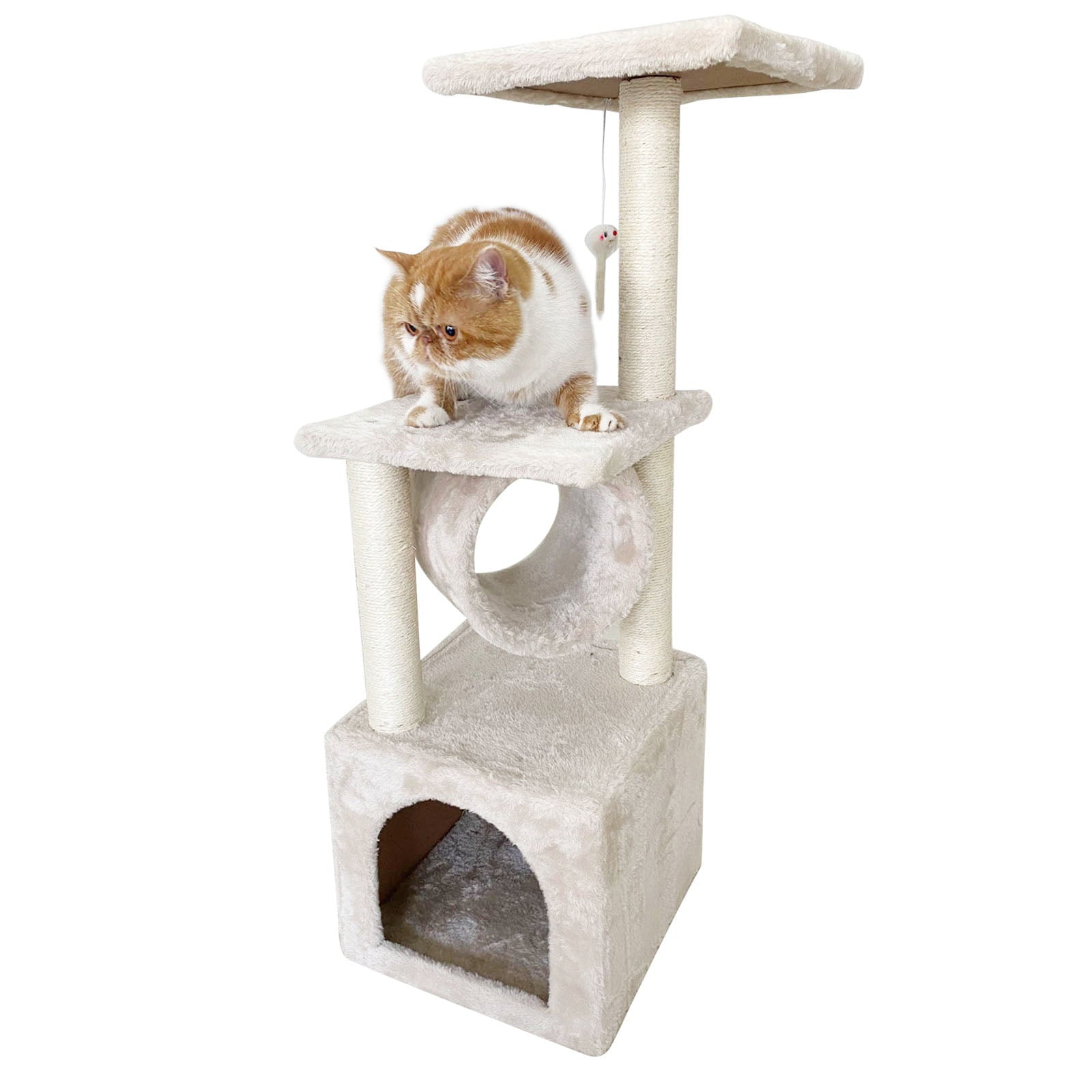 Confote 35.4-in Cat Activity Tree Climb Tower Play House Condo Furniture for Small and Medium Cat, Beige White