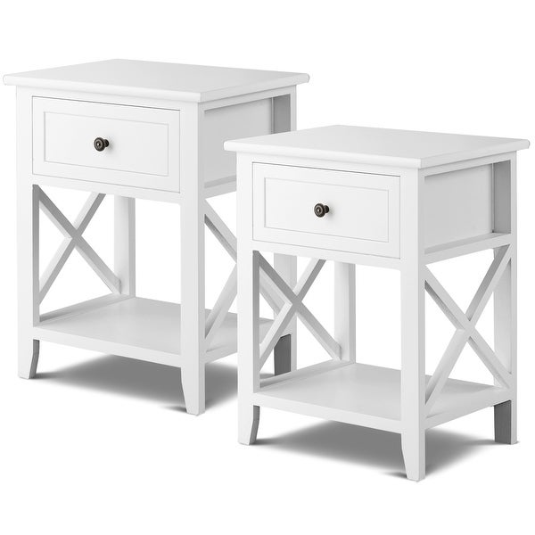 Costway 2PCS Nightstand Chair Side End Table with Drawer and Shelf