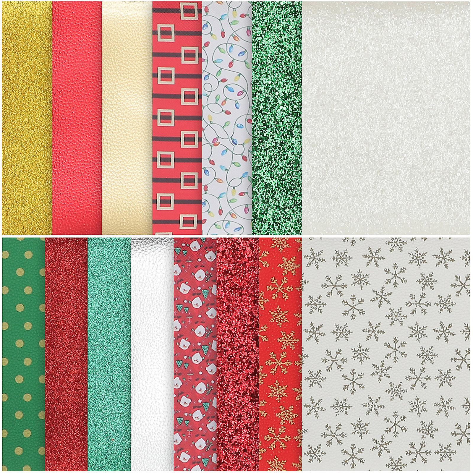 15pcs Christmas Leather Fabric Sheet Glitter Printed Jewelry Making Sheet