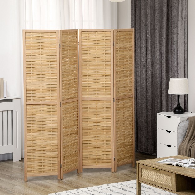 Homcom Room Divider 5 5 x27 Tall Bamboo Portable Folding Privacy Screens Hand woven Double Side Partition Wall Dividers For Home Natural