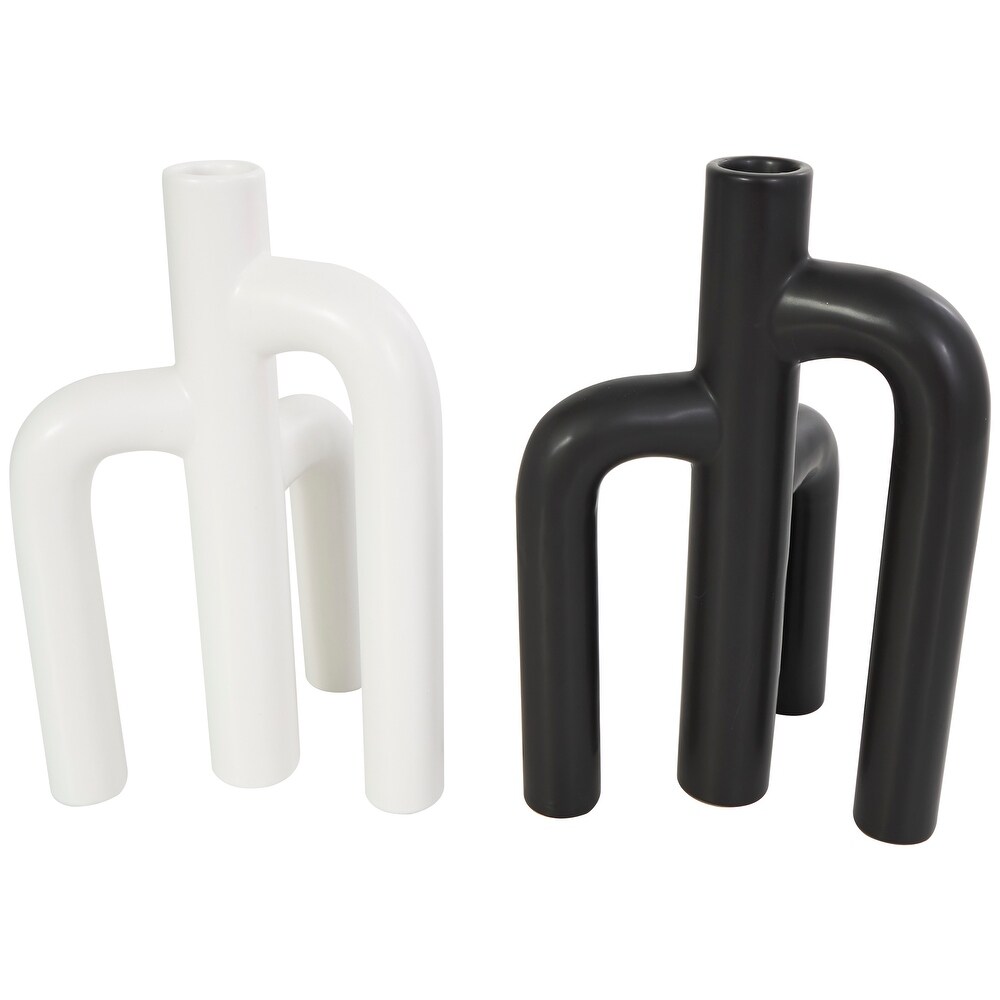Black Ceramic 3 Arch Abstract Vase (Set of 2)