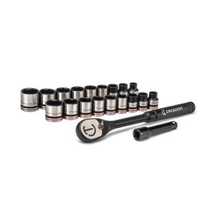 Crescent X10 38 in. Drive 6-Point Standard SAEMetric Ratchet and Socket Set (20-Piece) CSWS38B