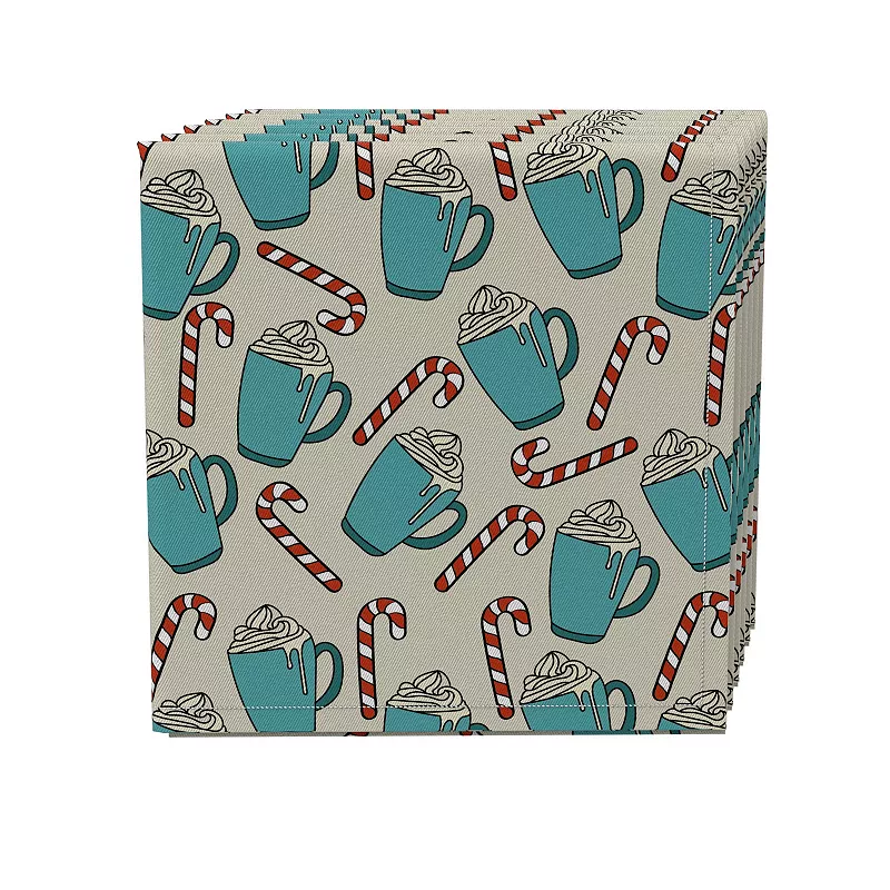 Napkin Set of 4， 100% Cotton， 20x20， Hot Chocolate and Candy Canes