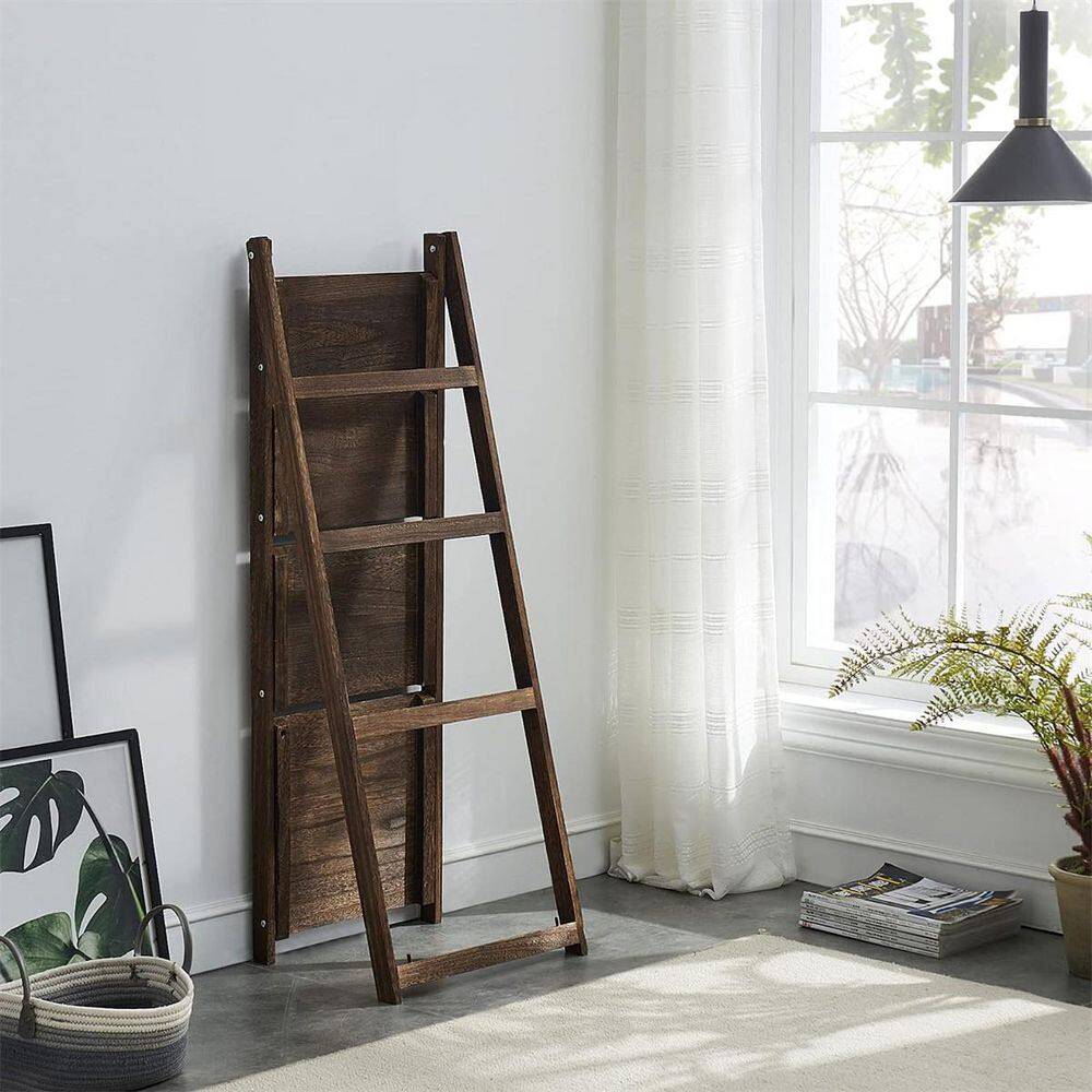 Dyiom 45 in. Outdoor Brown Foldable Ladder Shelf Patio Rustic Wood Plant Stand with Shelves (4-Tier) B07DW5N888