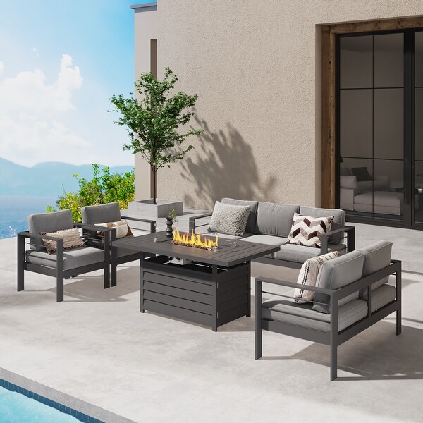 5 Pcs Patio Conversation Set with Propane Firepit