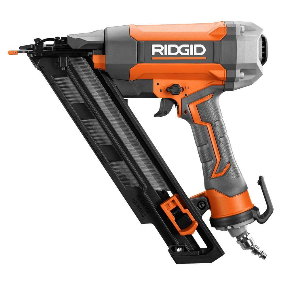 RIDGID Pneumatic 15-Gauge 2-12 in. Angled Finish Nailer with CLEAN DRIVE Technology Tool Bag and Sample Nails R250AFF