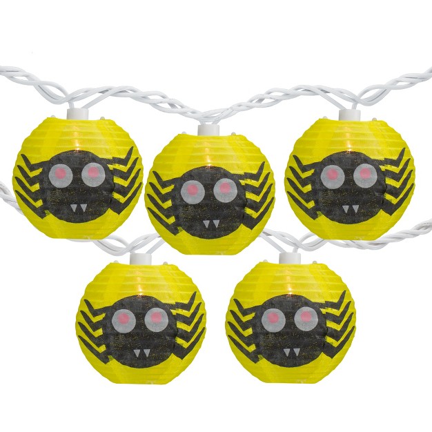 Northlight 10 count Yellow And Black Spider Paper Lantern Halloween Lights 8 5ft White Wire