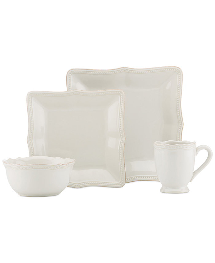 Lenox Dinnerware French Perle Bead White Square 4 Piece Place Setting