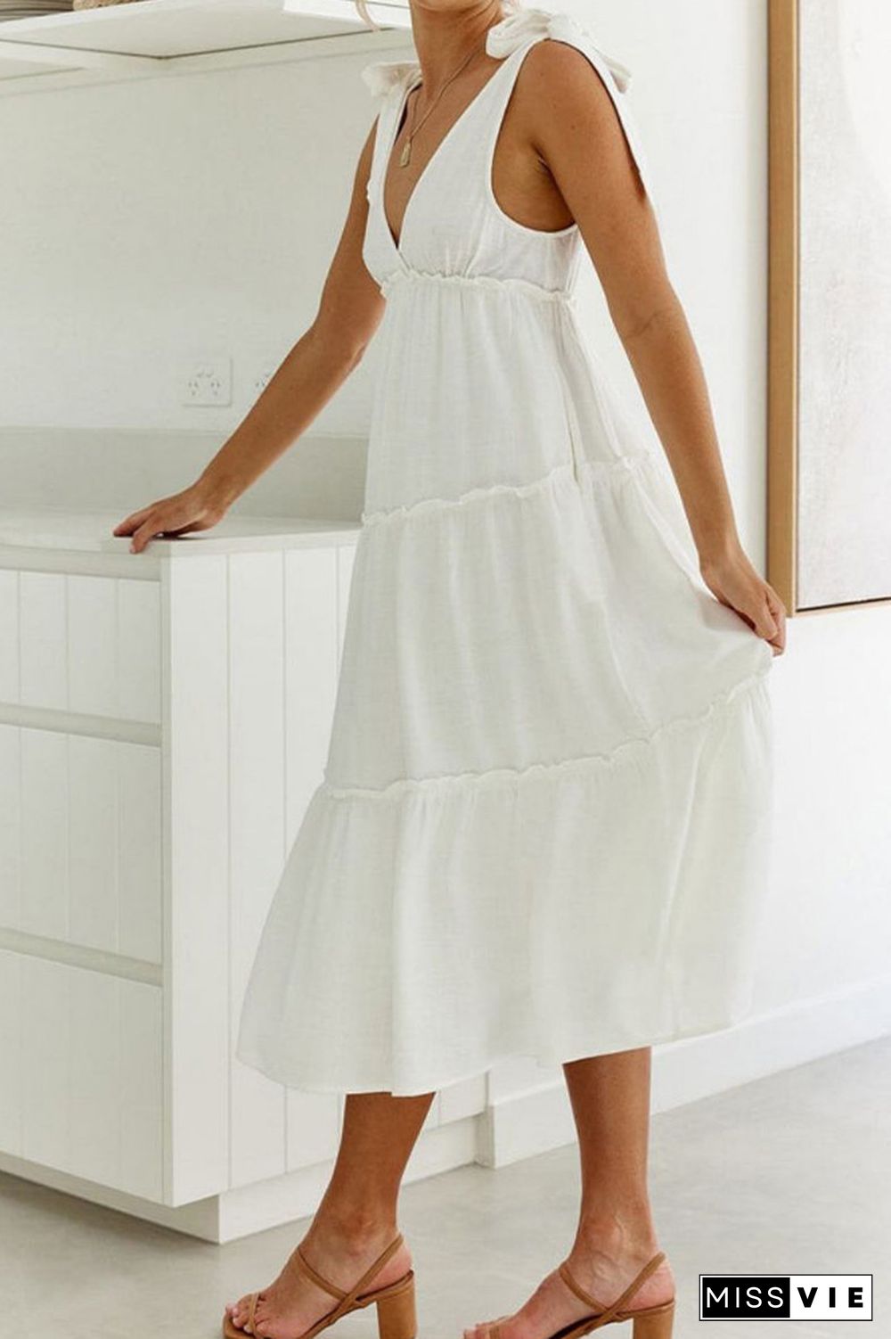 Sleeveless V Neck SPlicing Long Dress