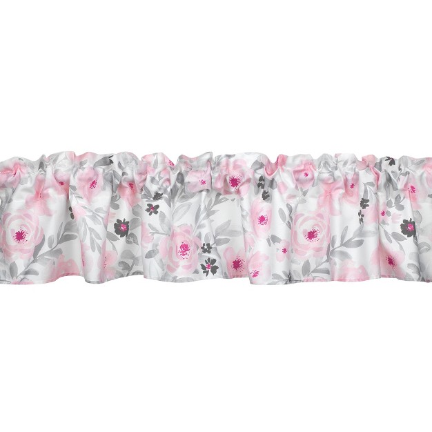 Bedtime Originals Blossom Pink gray Watercolor Floral Window Valance