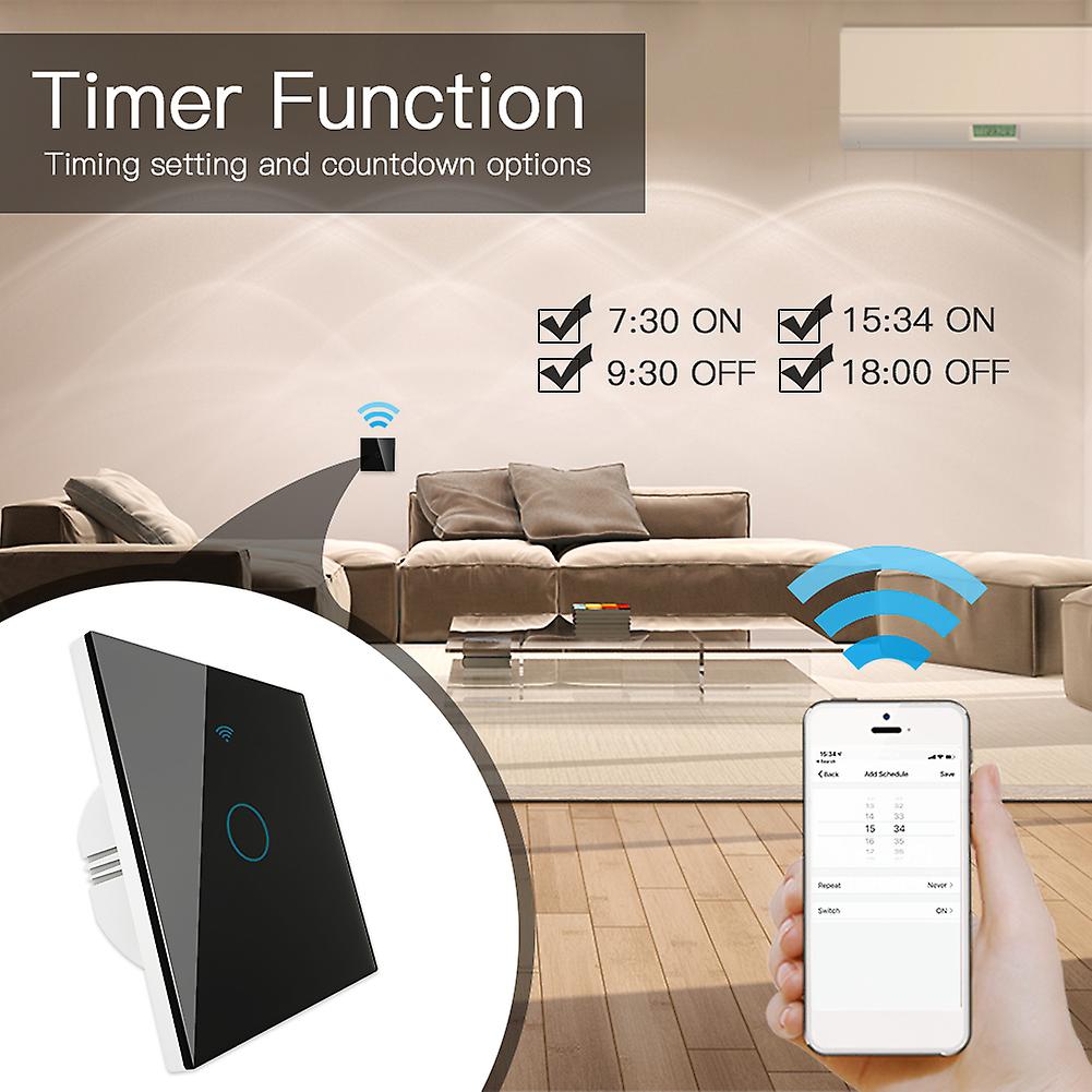 90-250v Smart Light Switch Wall Switch Wifi Remote App Control Voice Control Compatible With Alexa Google Assistant Timer And Countdown Settings Tempe