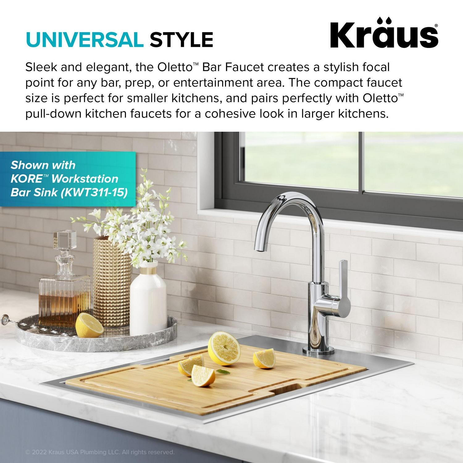 KRAUS Oletto Single Handle Kitchen Bar Faucet in Chrome