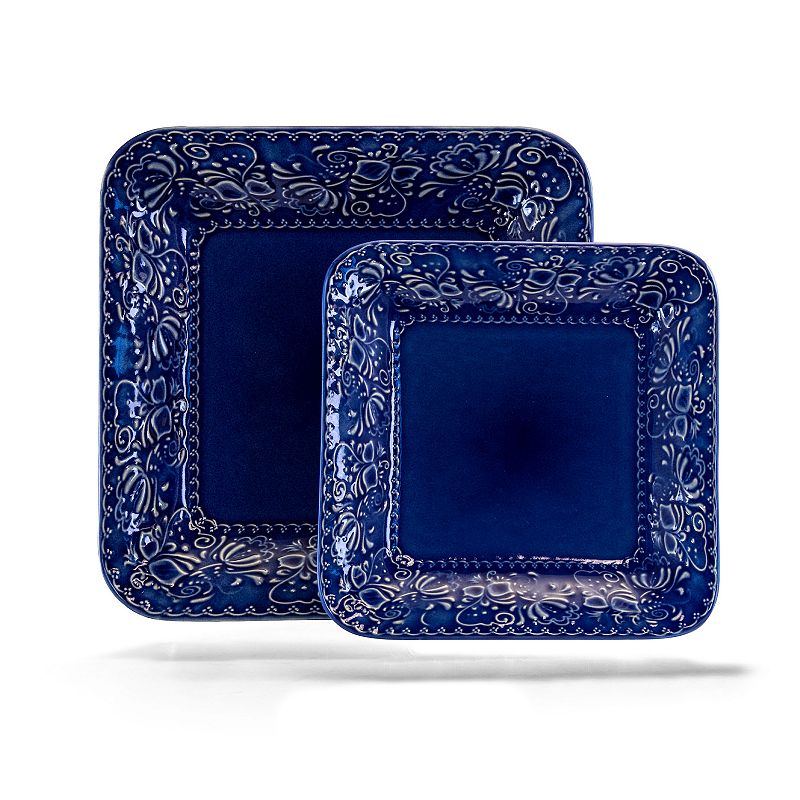 Elama Indigo Lotus 16 Piece Square Dinnerware Set