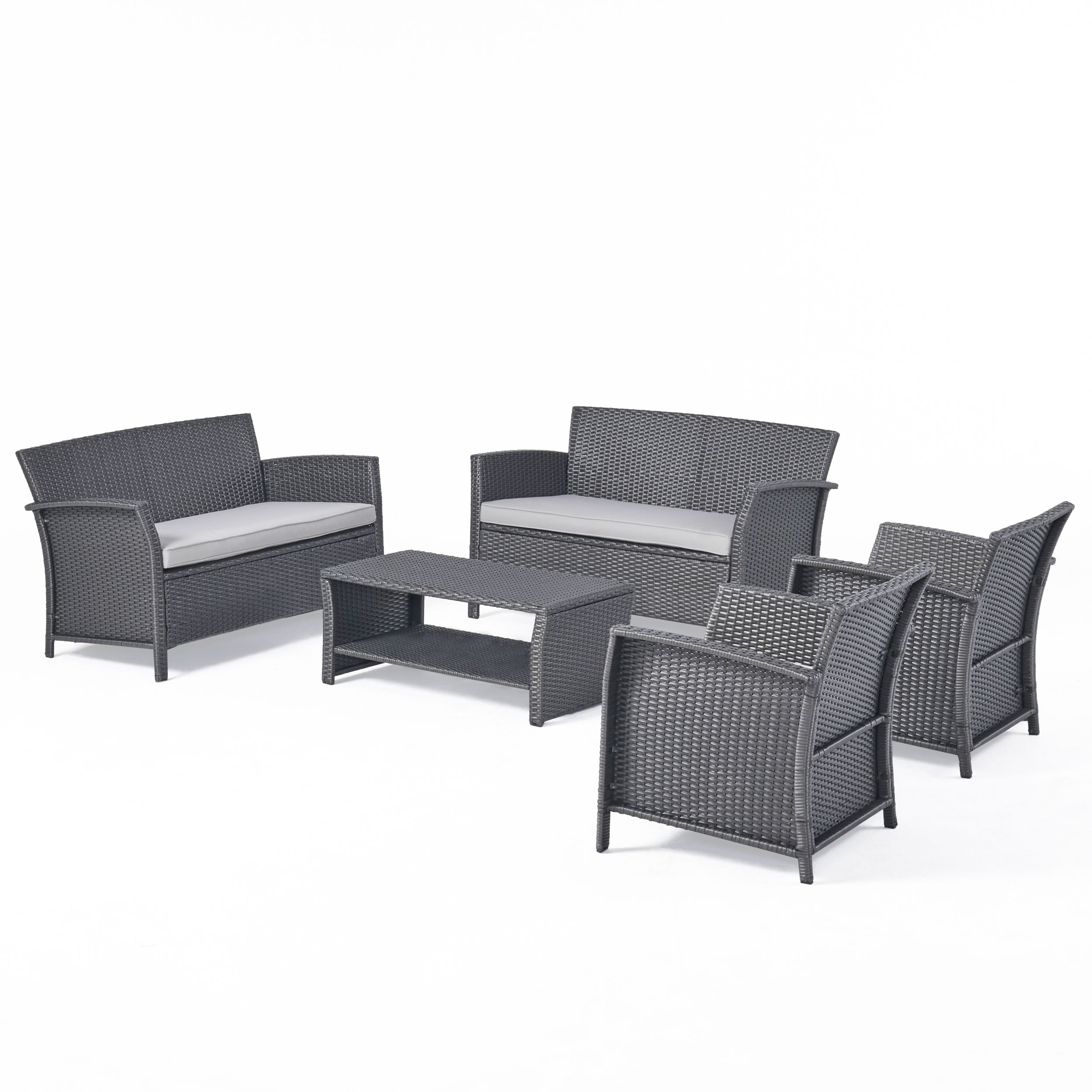 Lucia Outdoor 6-Seater Wicker Conversation Set with Coffee Table